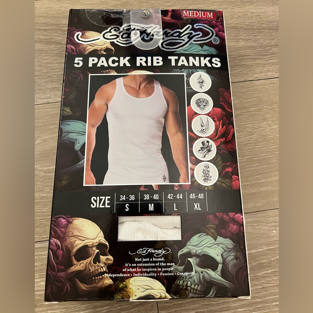 NWT Ed Hardy Men's 5-Pack Active Stretch Rib Tanks Size XL Athletic Athleisure